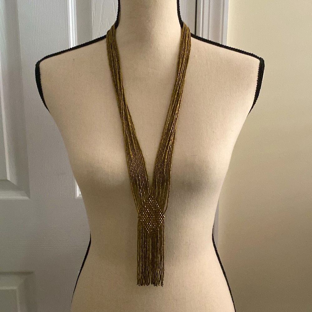 Baizaar Brass Beaded Fringe Statement Necklace